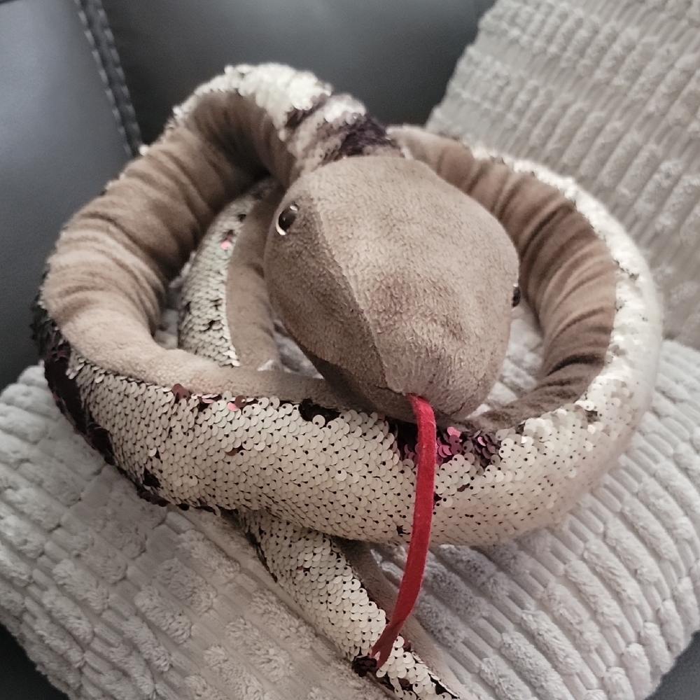Plush Sequin Snake Toy - Brown and White